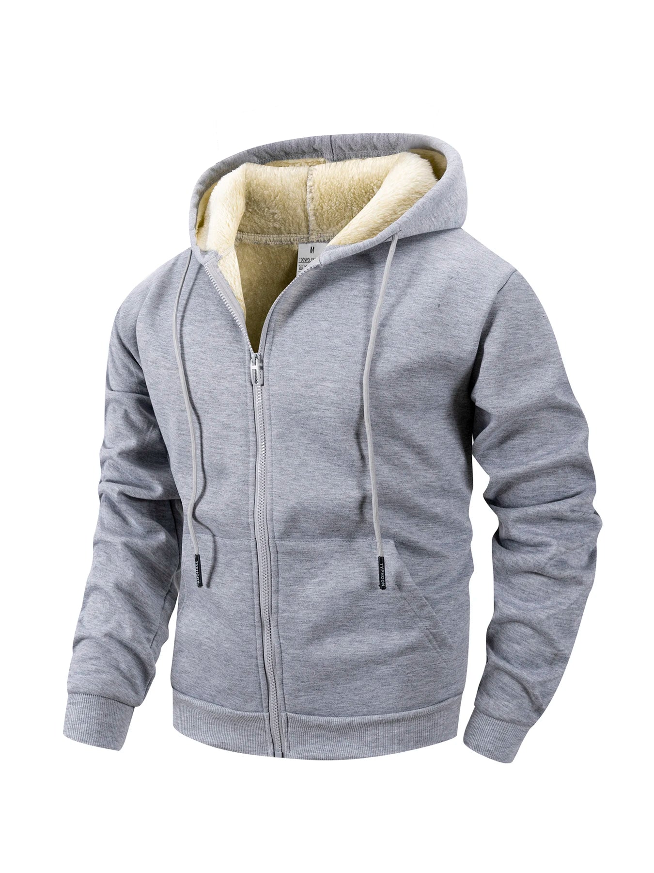 Winter Men’s Fleece Zipper Jacket – Thick Windproof Hooded Coat for Casual Wear & Outdoor Sports