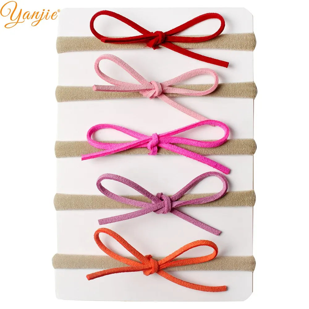 1 Set 2024 Classical European Suede Tied Hair Bow Baby Nylon Headband DIY Hair Accessories Hair Bands for Girl Headwear