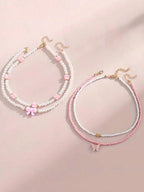 4pcs/Set Girls' Butterfly Heart Flower Pearl & Beaded Handmade Necklace Set Children Teen Friendship Best Gift For Friends
