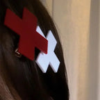 Y2K Anime Girls Red Cross Hair Clips for Women Girls Hair Accessories Hiphop Punk Barrettes Hair Pins Hairwear Cool Unique