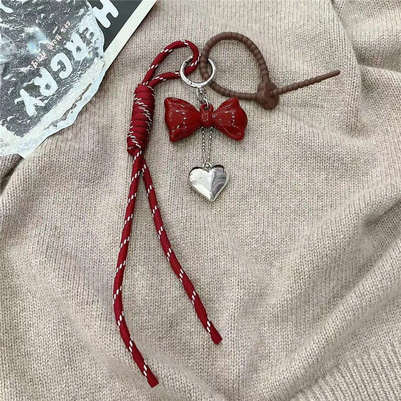 INS Style Kawaii Korea Trendy Heart Leather Keychain Bag Package Decor Chocolate Pendant Accessories Creative Key Chain Trendy
