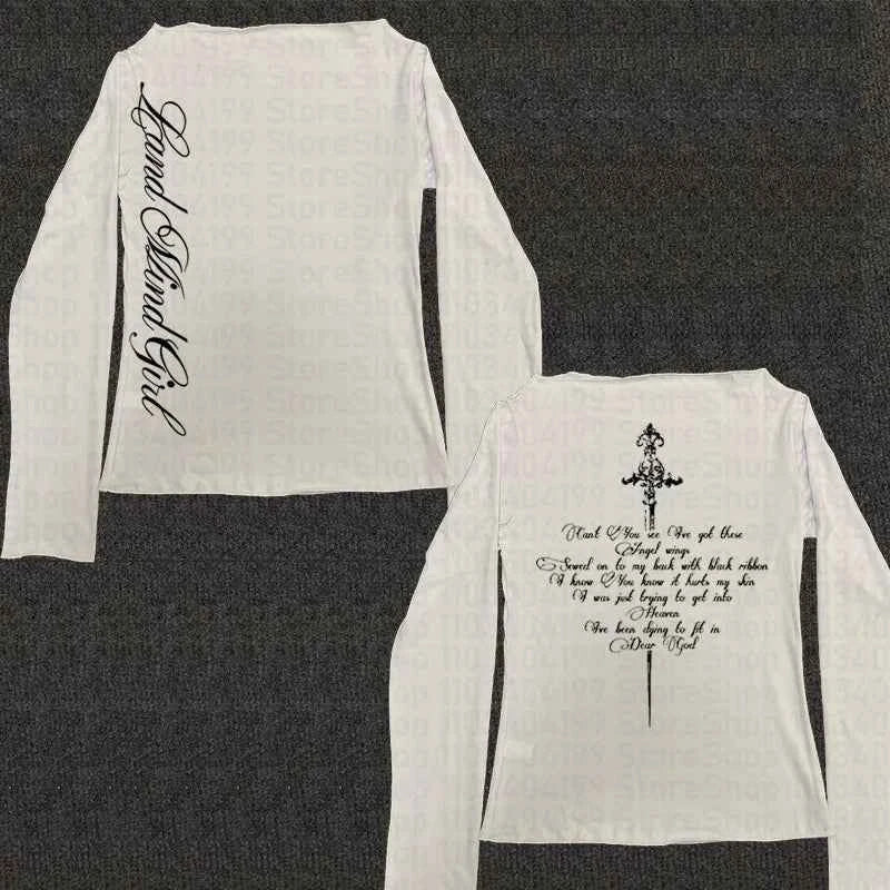 Y2k Aesthetics Crop Tops Graphic Printed T Shirt Fairycore Grunge Clothes Korean Fashion Harajuku Gothic Streetwear Long Sleeves