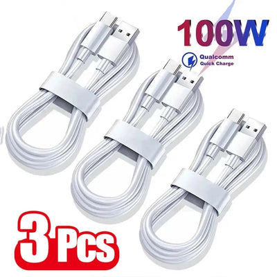 3PCS 100W 6A USB Type C USB Cable Super Fast Charing Line for Xiaomi Samsung Huawei Honor Quick Charge USB C Cables Data Cord