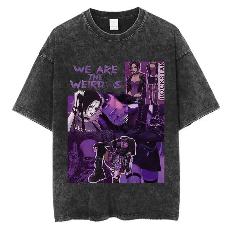 Japanese Anime Nana Osaki Print Vintage Washed Tshirt Harajuku Streetwear Graphic T-Shirt Summer Short Sleeve Cotton Tshirt