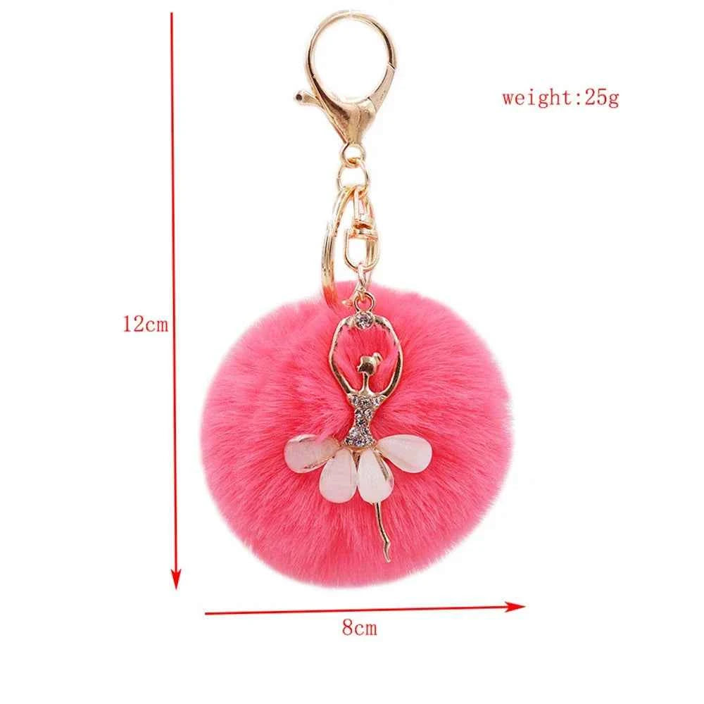 Rhinestone Ballet Dancer Plush Ball Keychain for Women and Girls