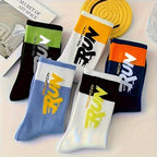 5/10 Pairs Men Letter Printed Mid Tube Socks Street Style Sweat Absorbing Breathable All Season Casual Sports Basketball Socks