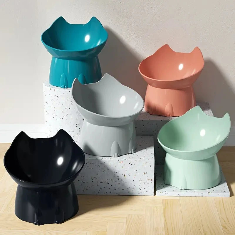 Elevated Cat Bowl, Anti-Tip Plastic Raised Pet Feeding Dish, Neck Protection Kitty Food - WTN Essentials 