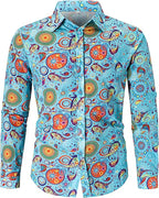 Fashionable Men's 70s Disco Shirts Casual Shirts Floral Vintage Long Sleeve Shirts Button Lapel Cardigan Mens Oversized Shirts