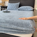 Winter Embossed Plush Fitted Sheet Soft Warm Coral Velvet Mattress Protector Cover Queen Size Deep Pocket Elastic Bed Sheet Set