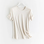 High-end New 10% Silk & Mercerized Cotton Women T-shirt Luxury Tee Short Sleeve Silky Feeling Summer Wear 2025 Tops V / O-neck
