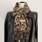 Korean Leopard Tassels Shawl Imitation Cashmere Thickened Foulard Pashmina Hijabs Windproof Lady Scarves Wraps for Women Man