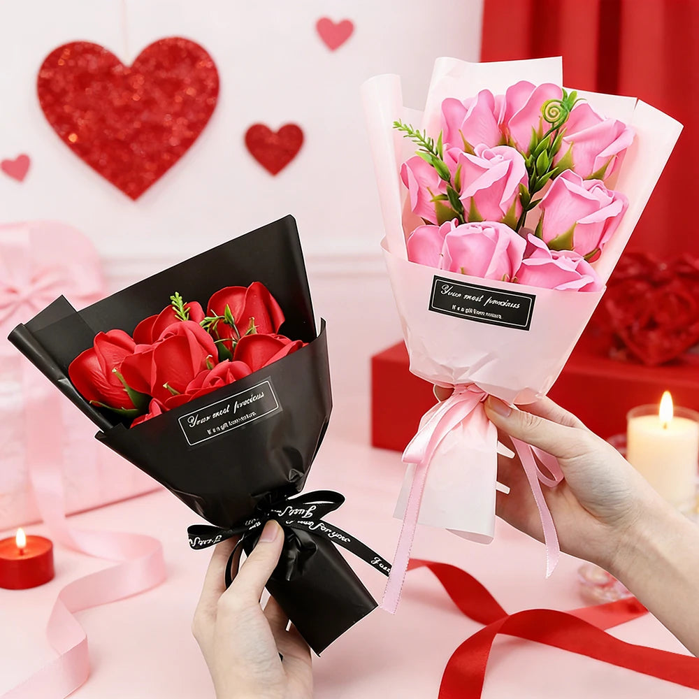 Rose Artificial Flowers Bouquet Valentine's Day Gift Decoration for  Girlfriend Gift Mother's Day Decor Fake Flower DIY Ornament