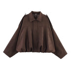 Women's Bomber Jackets Coats Fashion Turn-down Collar Long Sleeve Loose Coats Vintage Female Outerwear Chic Tops