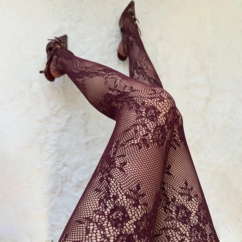 y2k Floral Patterned Tights Women 2025 New Lolita Party Stockings Pantyhose for Halloween Cosplay Party Streetwear