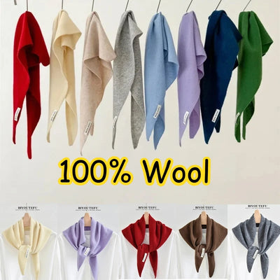 100% Australian Wool Knitted Triangle Scarf Shawl Women's Autumn  Winter Warm Neck Protection Scarf Decorative  Small Scarf