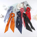 Fashion Flower Print Bow Satin Long Ribbon Ponytail Scarf Tie Scrunchies Women Girls Elastic Bands Hair Accessories