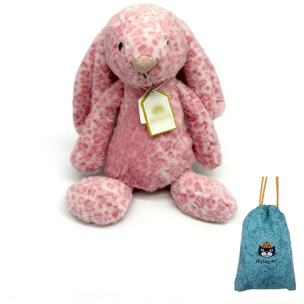 Latest JC Bonnie Rabbit Leopard Print Plush Toy with Tag, Soft Flower Ears, Cartoon Rabbit Doll, Birthday Gift, Home Decor