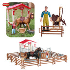 Oenux Farm Stable House Model Action Figures Emulational Horseman Horse Animals Playset Figurine Cute Educational Kids Toy Gift