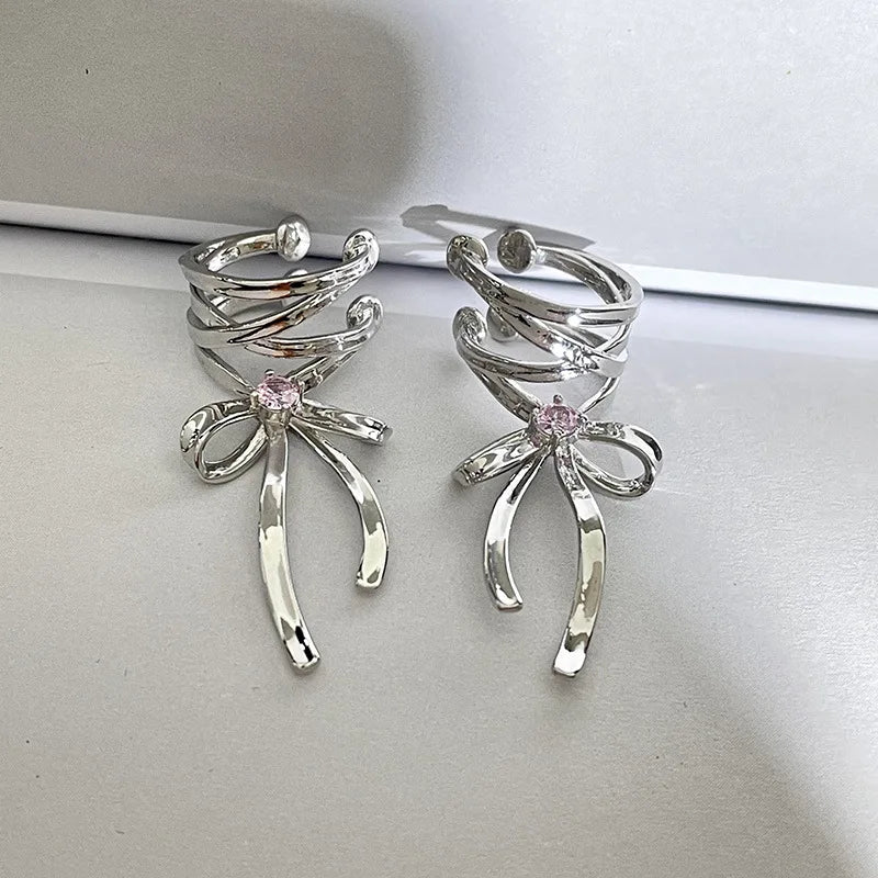 Girls New Ribbon Aesthetics Ear Clips Ballet Style Ribbon Bow-knot Ear Cuff Women Korean Fashion Kpop Earring Jewelry