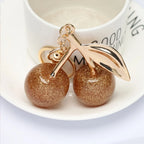 Cherry Fruit Bag Pendant Keychain Creative Women's Cherry Car Key Pendant, Green, Brown