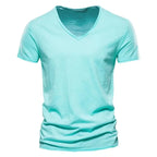 New 100% Cotton Men T Shirt Tops V Neck Thin Short Sleeve Tees High Quality Men's Fashion Fitness Hot T-shirt For Men Size S-5XL