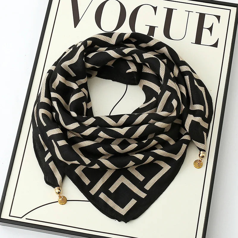 Luxury Magnetic Buckle Silk Scarf Women Print Square Scarf For Autumn Winter Warmth And Cold Resistance Fashionabl Scarves