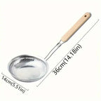 Stainless Steel Colander with Wooden Handle - Fine Mesh Skimmer Spoon for Cooking, Food Prep  Grease Filtering for Pasta Noodles