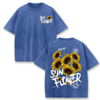 Lift Is Good Beautiful Sunflower Print Washed T Shirts Women Soft Cotton T-Shirt Street Creative Short Sleeve Summer Casual Tops