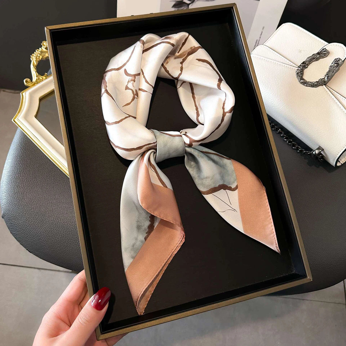Elegant Nordic Style All Seasons Scarf Faux Silk Large Square Shawl Simple Chic Decorative Wrap For Teens