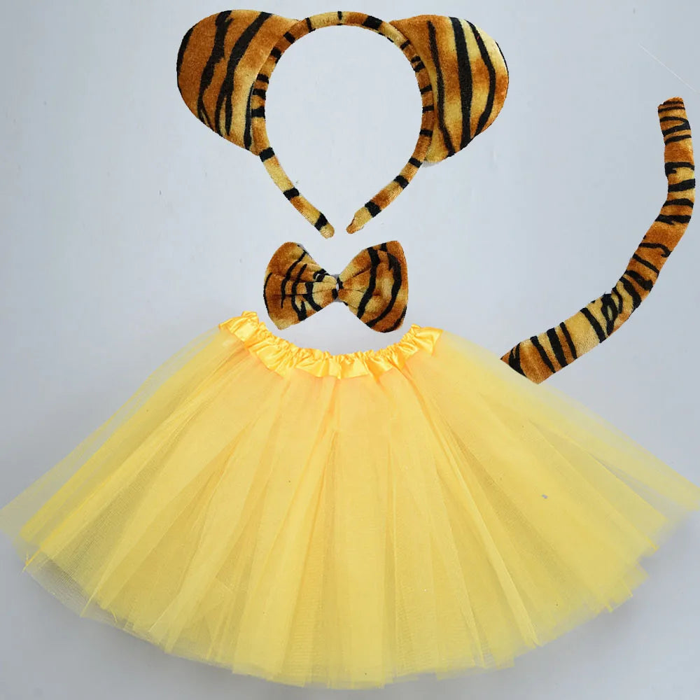 Animals  Children  Headband Tutu Skirt Tail Bow Kids  Girl Party Props Elephant Tiger Fox     Halloween Costume Cosplay