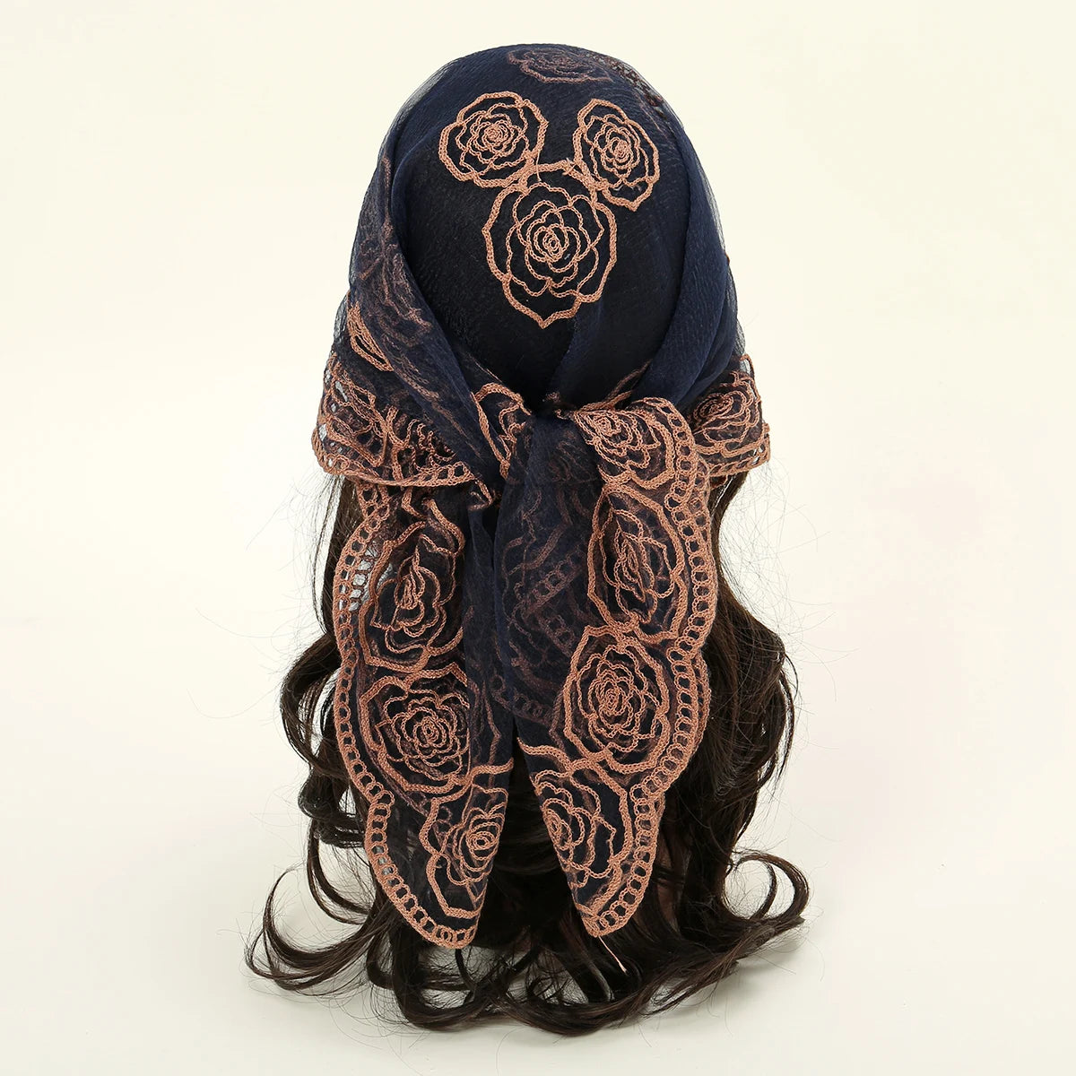 Lace Paisley Embroidery Bandana Square Scarf Elegant Breathable Silk Scarves Women Sunscreen Lightweight Shawl Headband