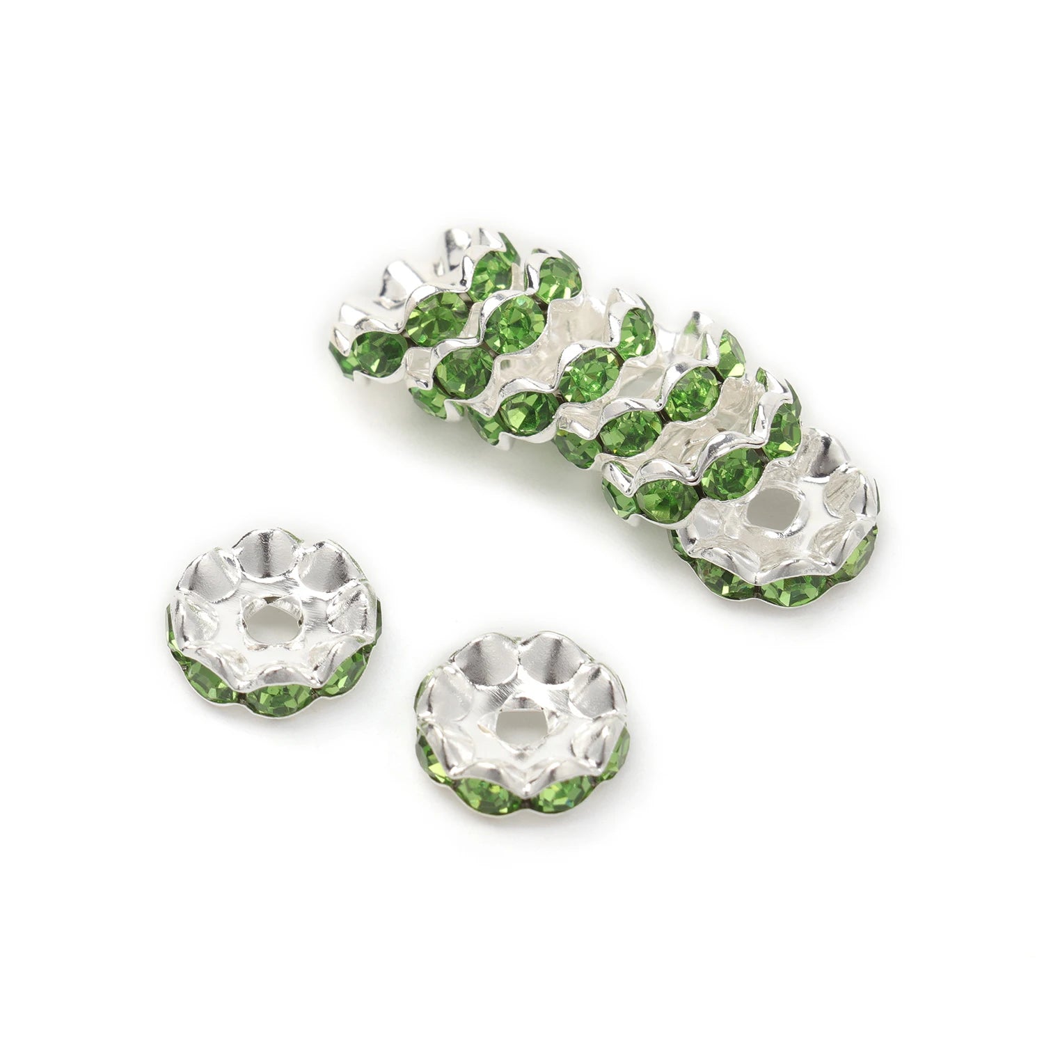 30pcs/lot 12mm Wave Side Rhinestone Spacer Beads Colorful Crystal Metal Rondelle for Jewelry Making Diy Crafts Accessories