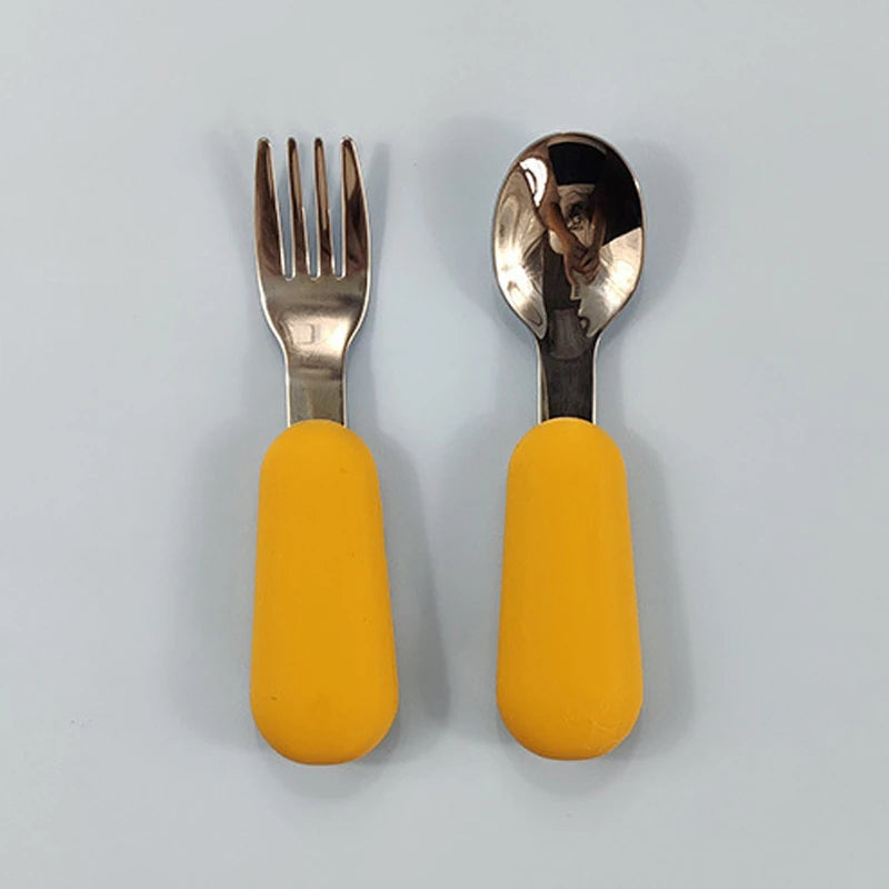 Baby Gadgets Tableware Set Children Utensil Stainless Steel Toddler Dinnerware Cutlery Cartoon Infant Food Feeding Spoon Fork