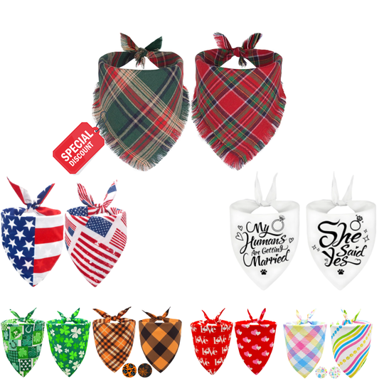 2PCS Christmas Dog Bandanas – Red and Green Plaid with Tassels