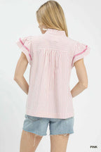 Umgee Striped Flutter Sleeve Top