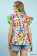 Umgee Ruffle Trim Paisley Floral Top