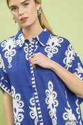 Umgee Abstract Print Button Down Short Sleeve Shirt