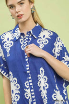 Umgee Abstract Print Button Down Short Sleeve Shirt