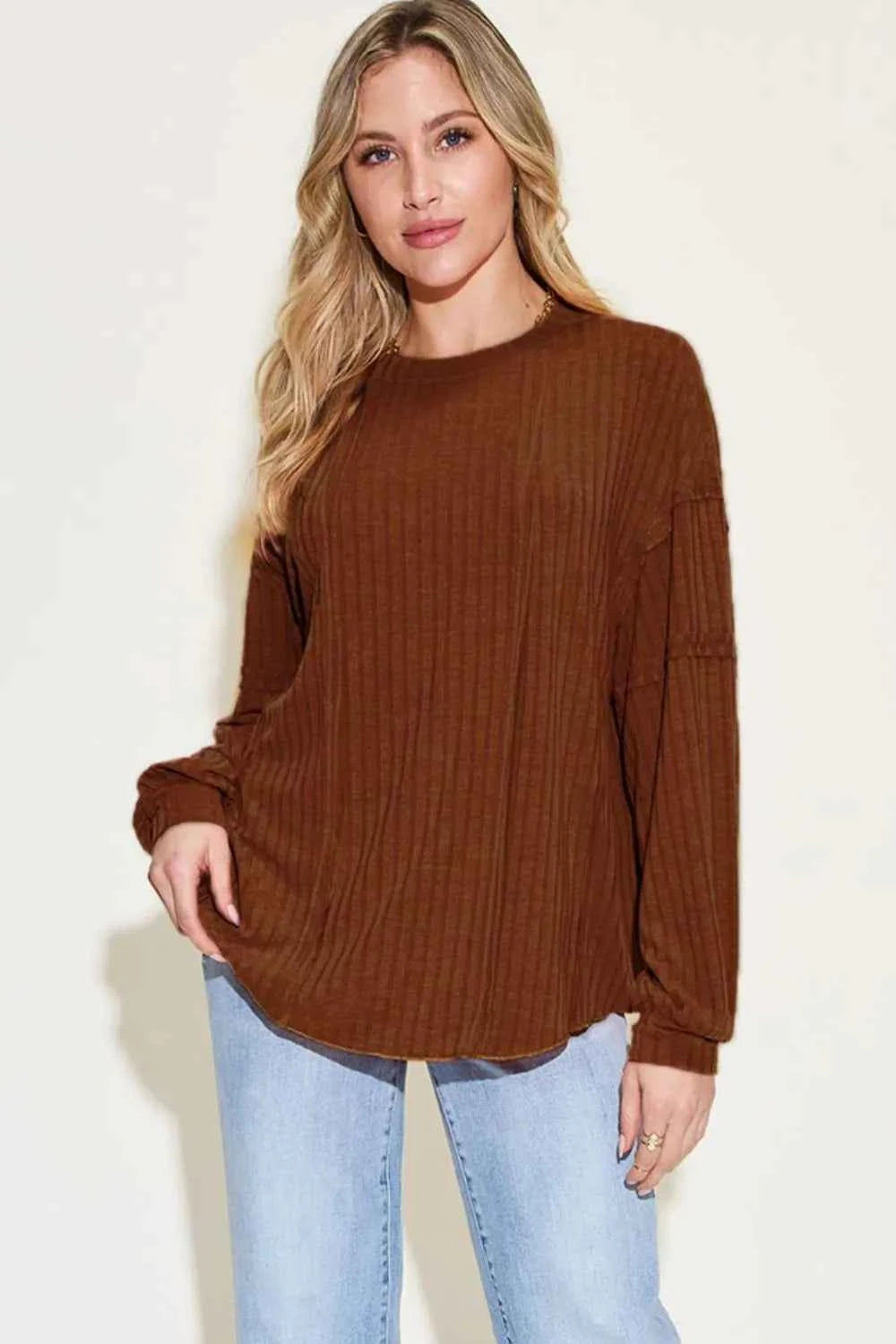 Basic Bae Full Size Ribbed Round Neck Long Sleeve T-Shirt