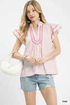 Umgee Striped Flutter Sleeve Top