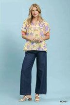 Umgee Floral Print Ruffled Short Sleeve Top