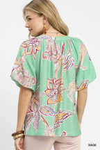 Umgee Paisley Print Puff Sleeve Top