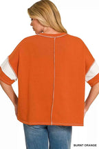 Zenana French Terry Striped Exposed Seam Top