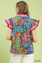 Umgee Ruffle Trim Paisley Floral Top
