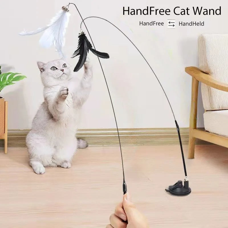 Cat Teaser Stick with Suction Cup– Durable Feather Wand Toy