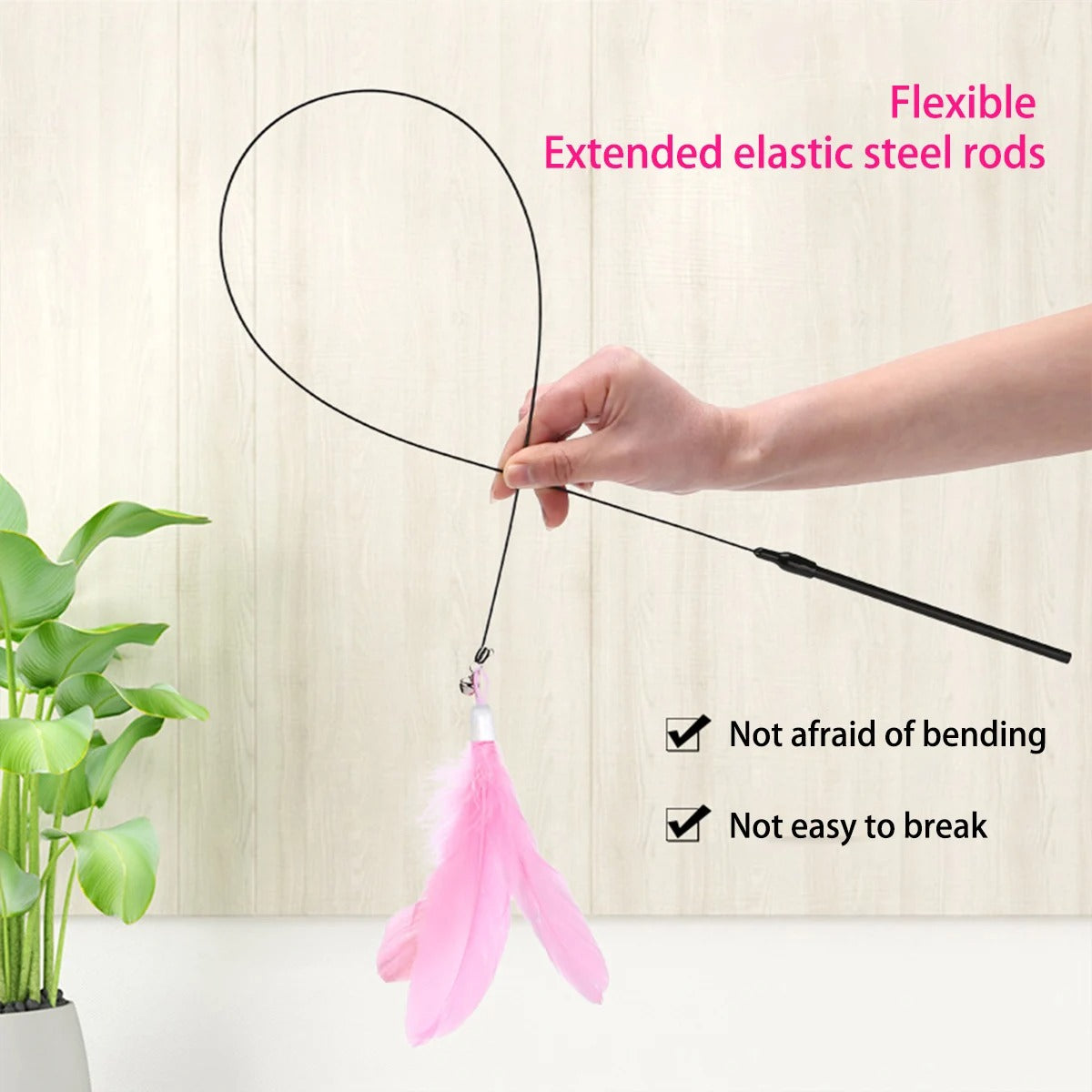 Cat Teaser Stick with Suction Cup– Durable Feather Wand Toy